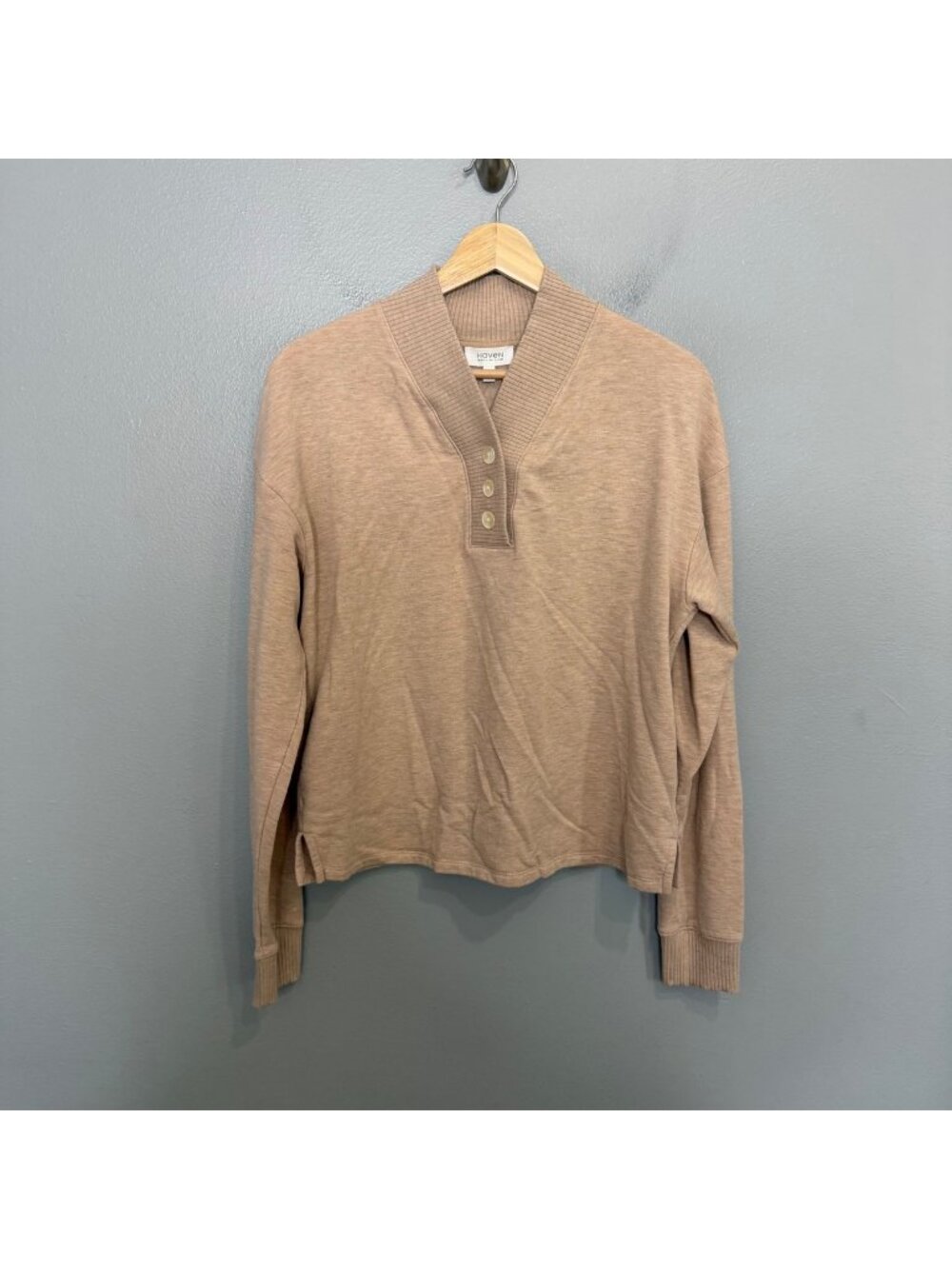 HAVEN WELL WITHIN heather tan henley pullover sweatshirt size M